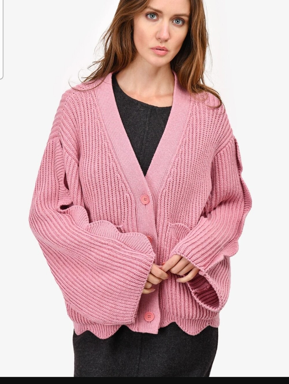 Stella McCartney Scalloped Ribbed Cotton Wool-blend Cardigan Pink XS 34